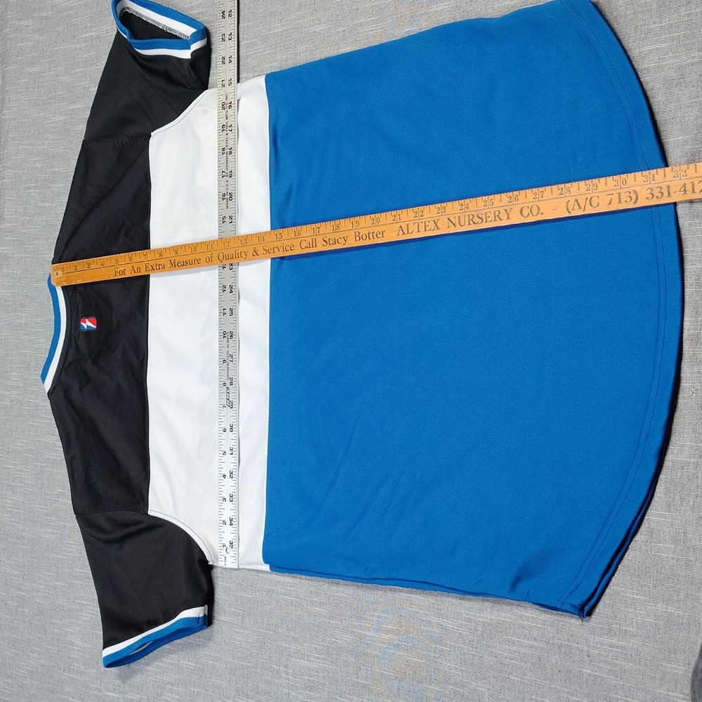 Bleecker Mercer Savage Jersey Shirt Size Large Blue White Black Spell Out - Picture 8 of 11